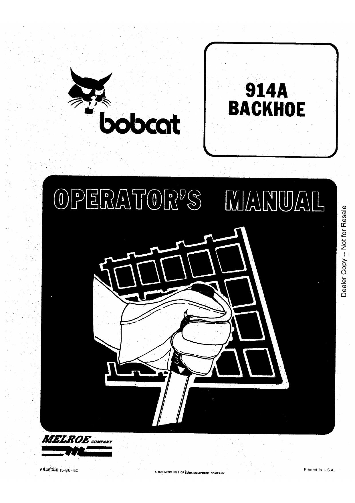 914A BACKHOE Operation & Maintenance Manual Bobcat